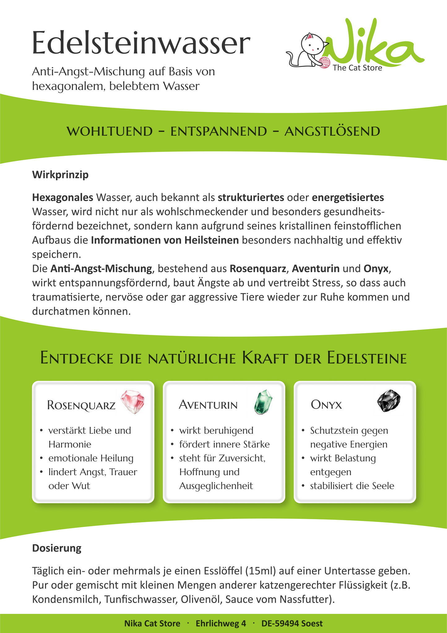 Flyer zur Beschreibung des Wirkprinzips der Edelsteinwasser-Antiangstmischung