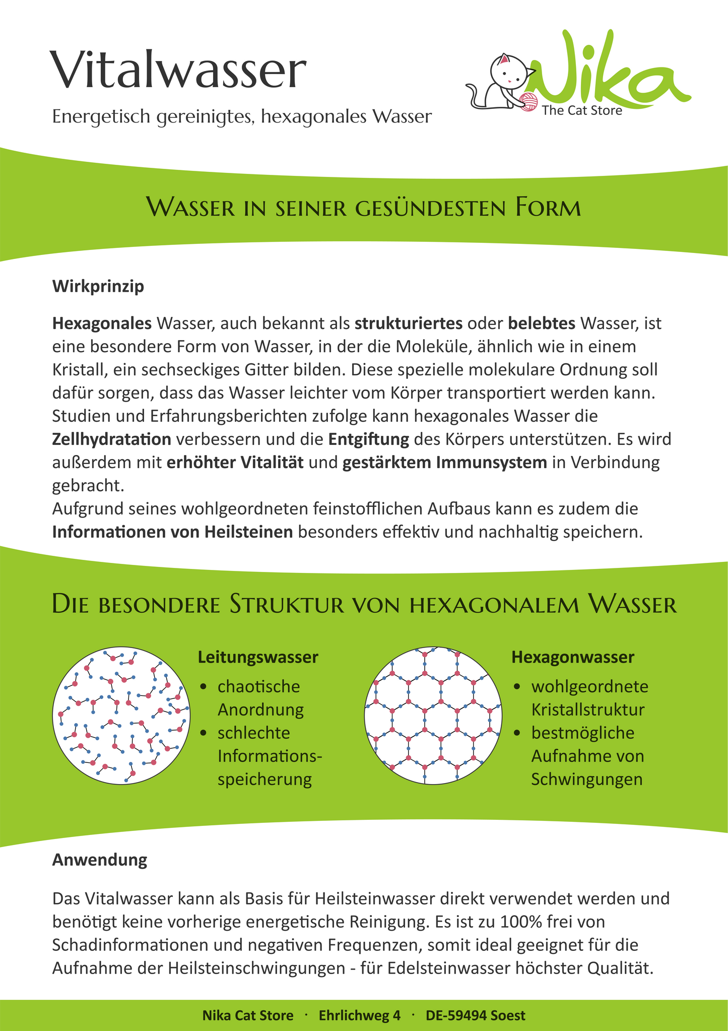 Flyer zur Beschreibung des Wirkprinzips von hexagonalem Vitalwasser